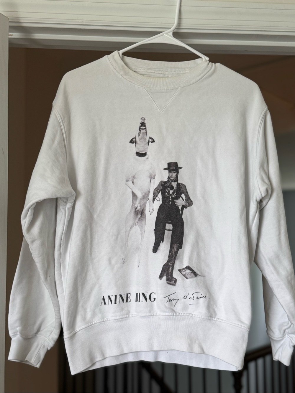 Anine Bing White Graphic Crewneck Sweatshirt with Black Print